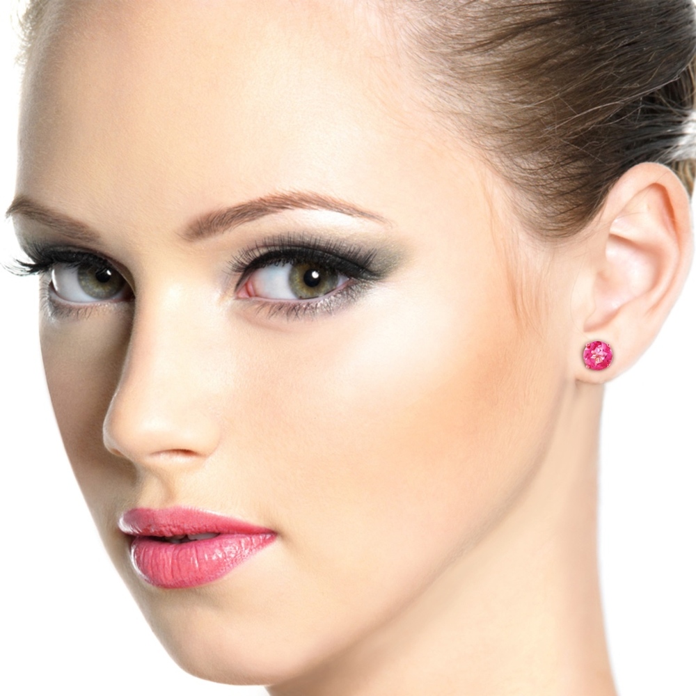 14K. GOLD STUD EARRING WITH NATURAL PINK TOPAZ - Picture 3 of 5